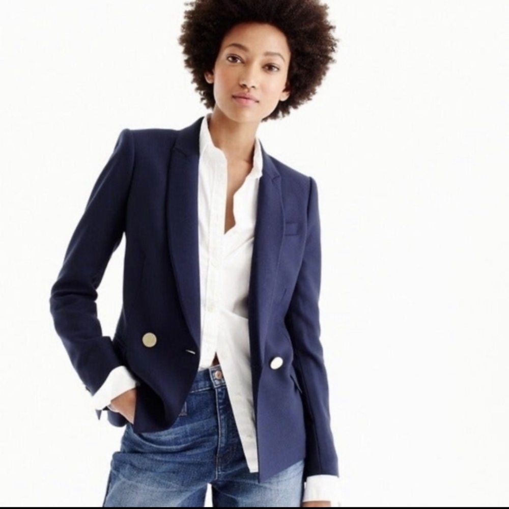 J Crew Double Breasted Wool Navy Dover Blazer